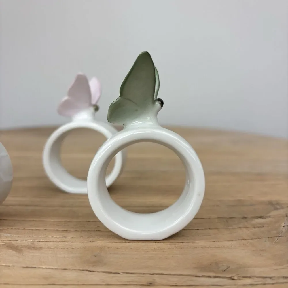 Vtg Butterfly Napkin Rings West Germany Handpainted Bone China Cottagecore